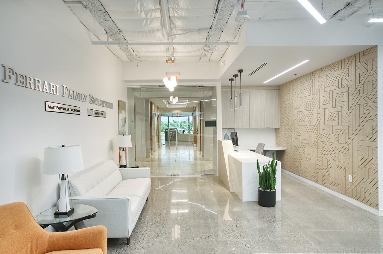 Office lobby build-out in Phoenix — tenant improvement by the JMG team, plumbing self-performed