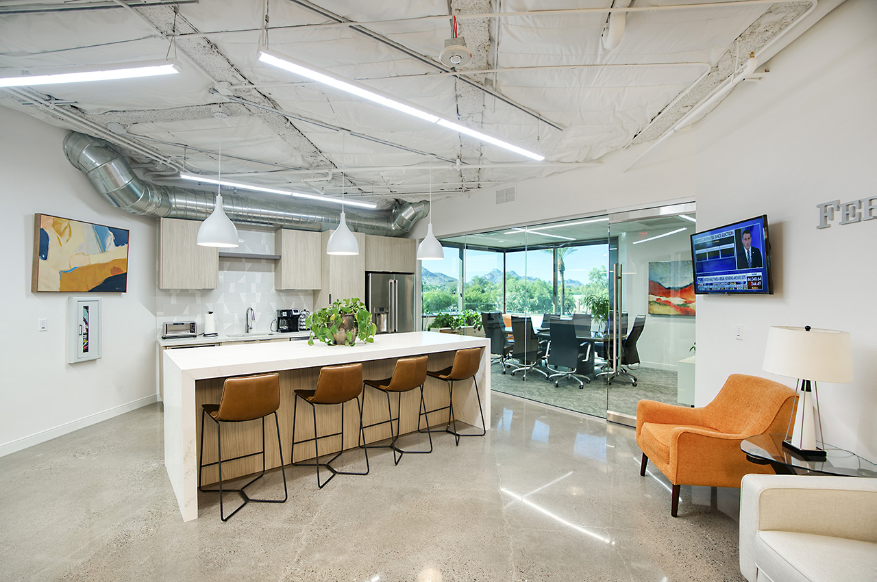 JMG-built commercial break room — plumbing rough-in and trim by the JMG team